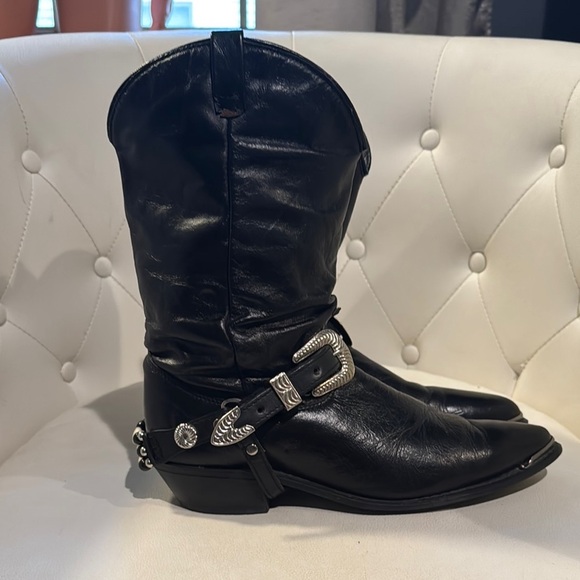 Great western boot co. Shoes - Black and Silver Ankle Boots with Harness Detail